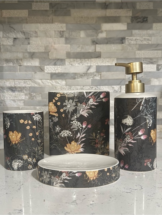 Kassatex Other - Floral Ceramic Bath Accessory Set in Charcoal - Brand: Kassatex